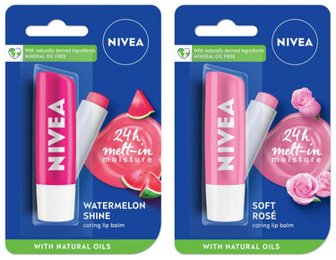 NIVEA Lip Balm, Soft Rose, 4.8g and NIVEA Lip Balm, Fruity Watermelon Shine, 4.8g
